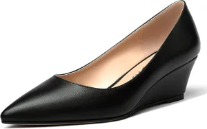 MERRORI Women's Pumps Wedge Heels Low Heel Slip On Matte Pointed Toe Pumps Womens Shoes 2 Inch