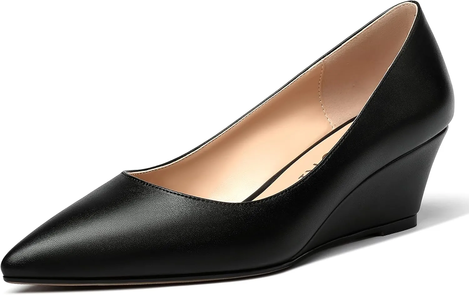 MERRORI Women's Pumps Wedge Heels Low Heel Slip On Matte Pointed Toe Pumps Womens Shoes 2 Inch