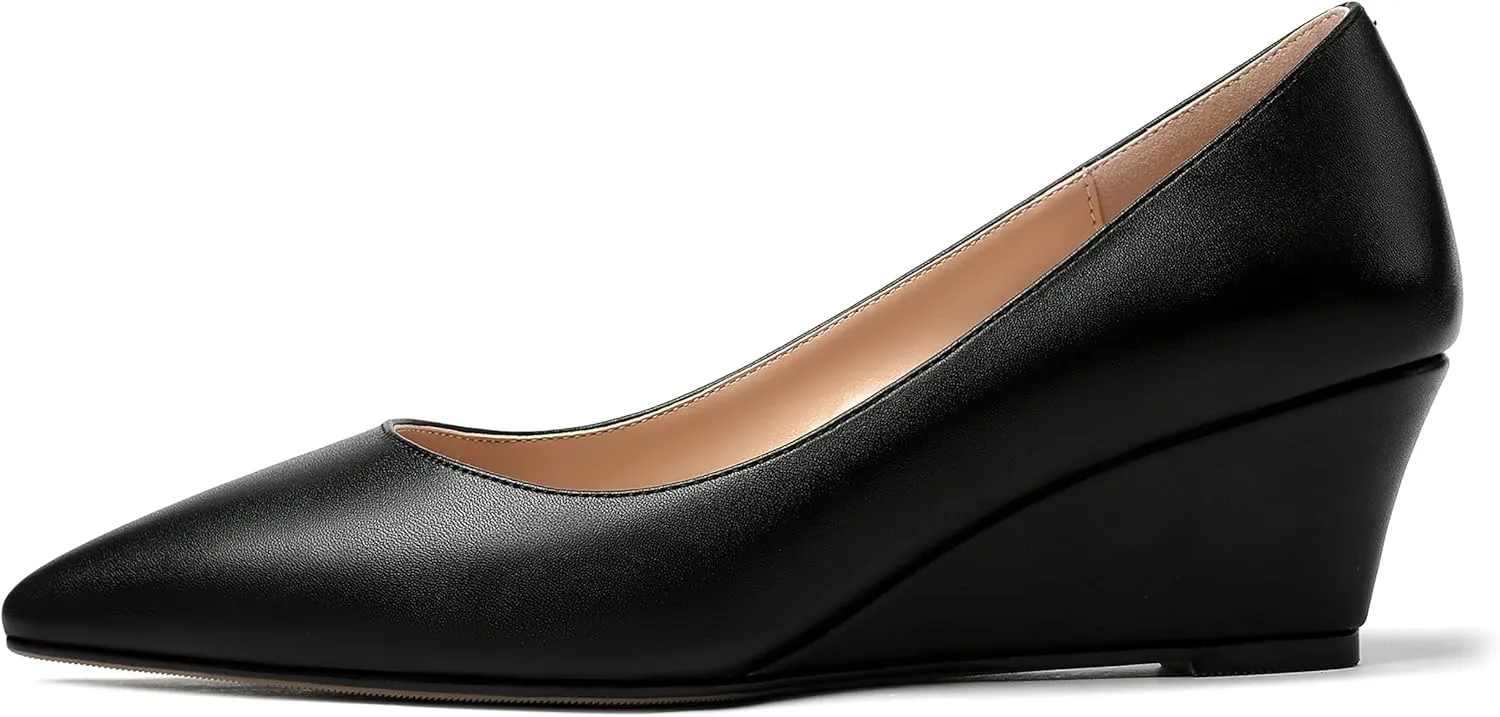 MERRORI Women's Pumps Wedge Heels Low Heel Slip On Matte Pointed Toe Pumps Womens Shoes 2 Inch