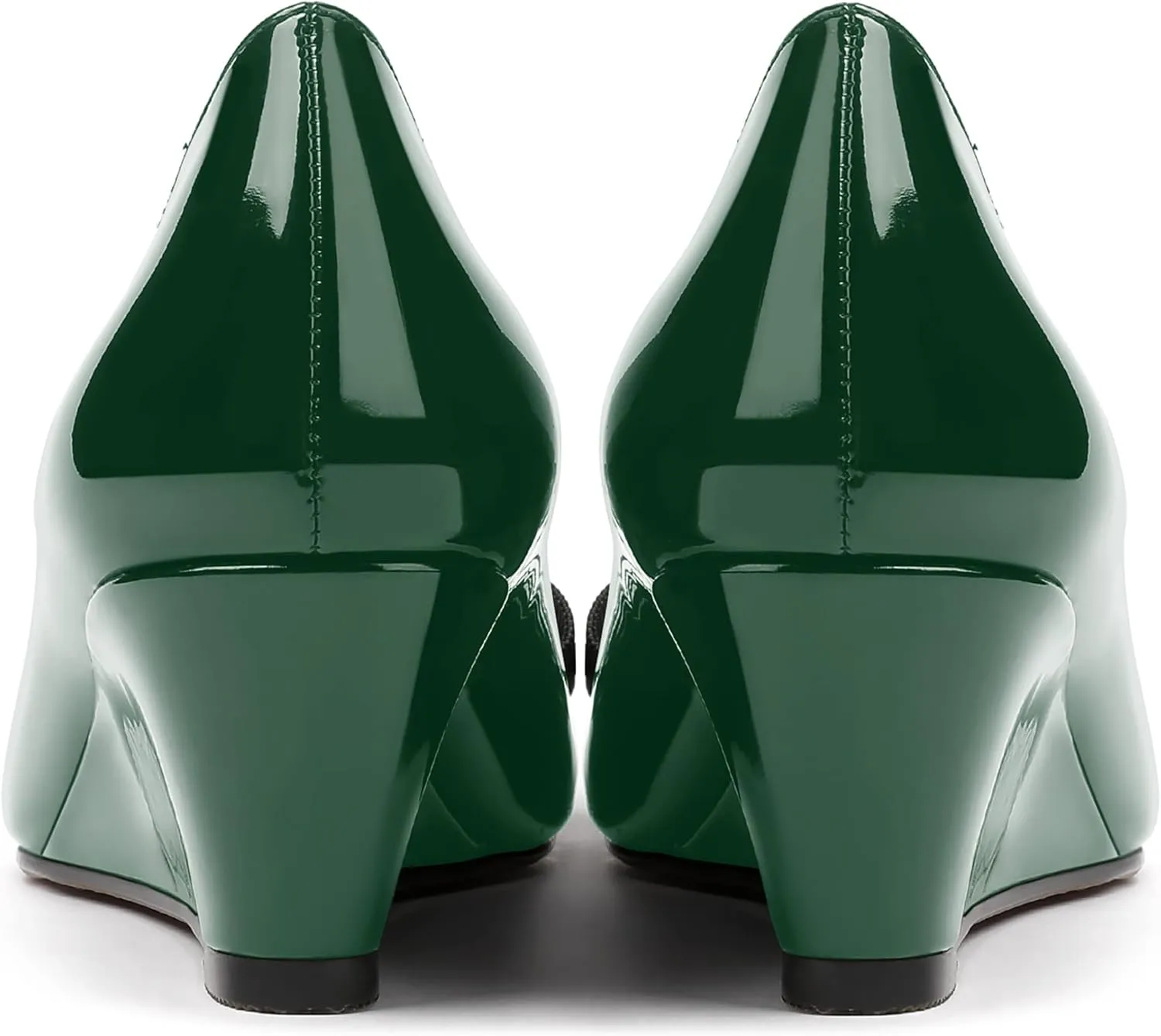MERRORI Women's Round Toe Patent Slip On Dress Shoes Bow Wedge Low Heel Pumps Shoes 2 Inch