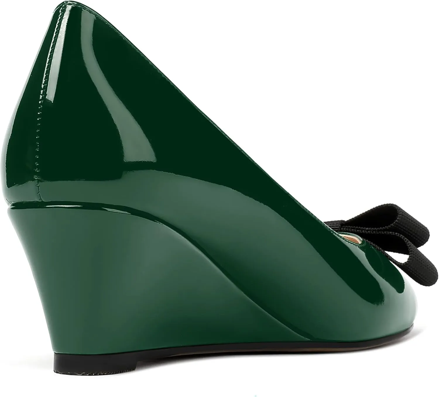 MERRORI Women's Round Toe Patent Slip On Dress Shoes Bow Wedge Low Heel Pumps Shoes 2 Inch