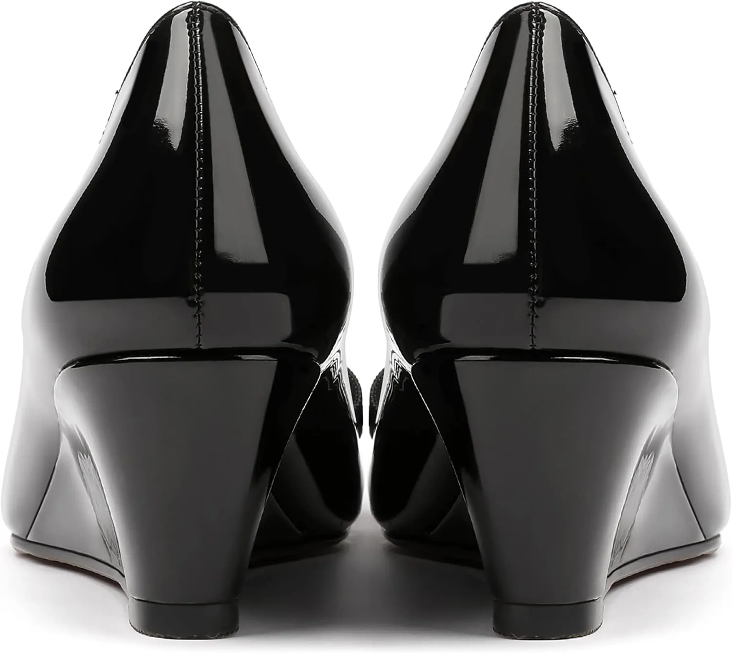 MERRORI Women's Round Toe Patent Slip On Dress Shoes Bow Wedge Low Heel Pumps Shoes 2 Inch