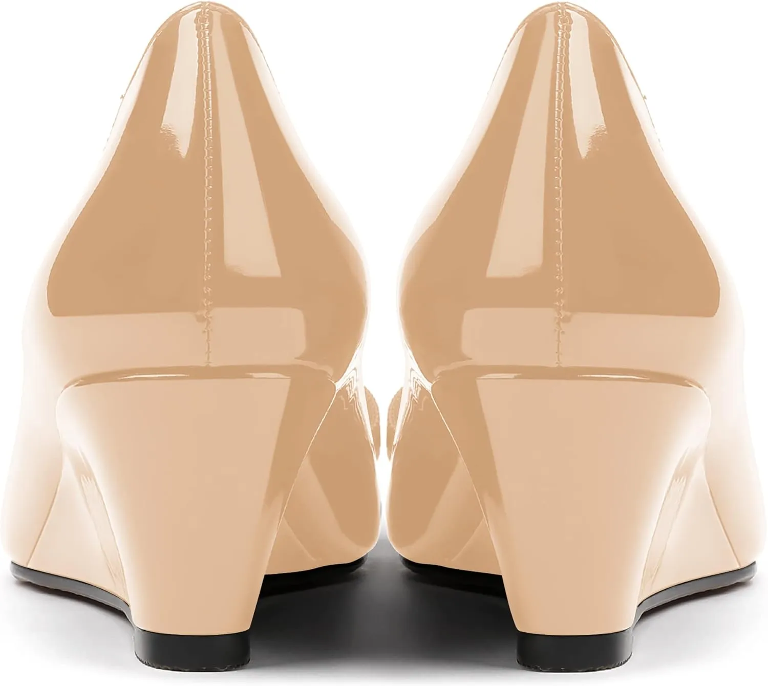 MERRORI Women's Round Toe Patent Slip On Dress Shoes Bow Wedge Low Heel Pumps Shoes 2 Inch