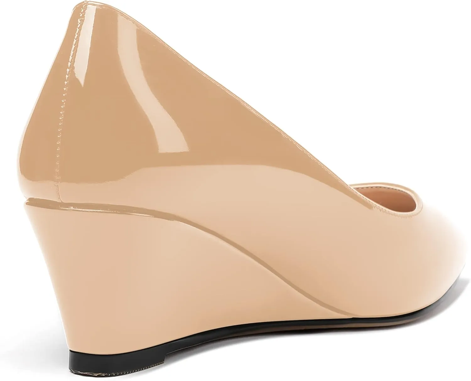 MERRORI Women's Slip On Patent Solid Square Toe Wedge Low Heel Pumps Shoes 2 Inch