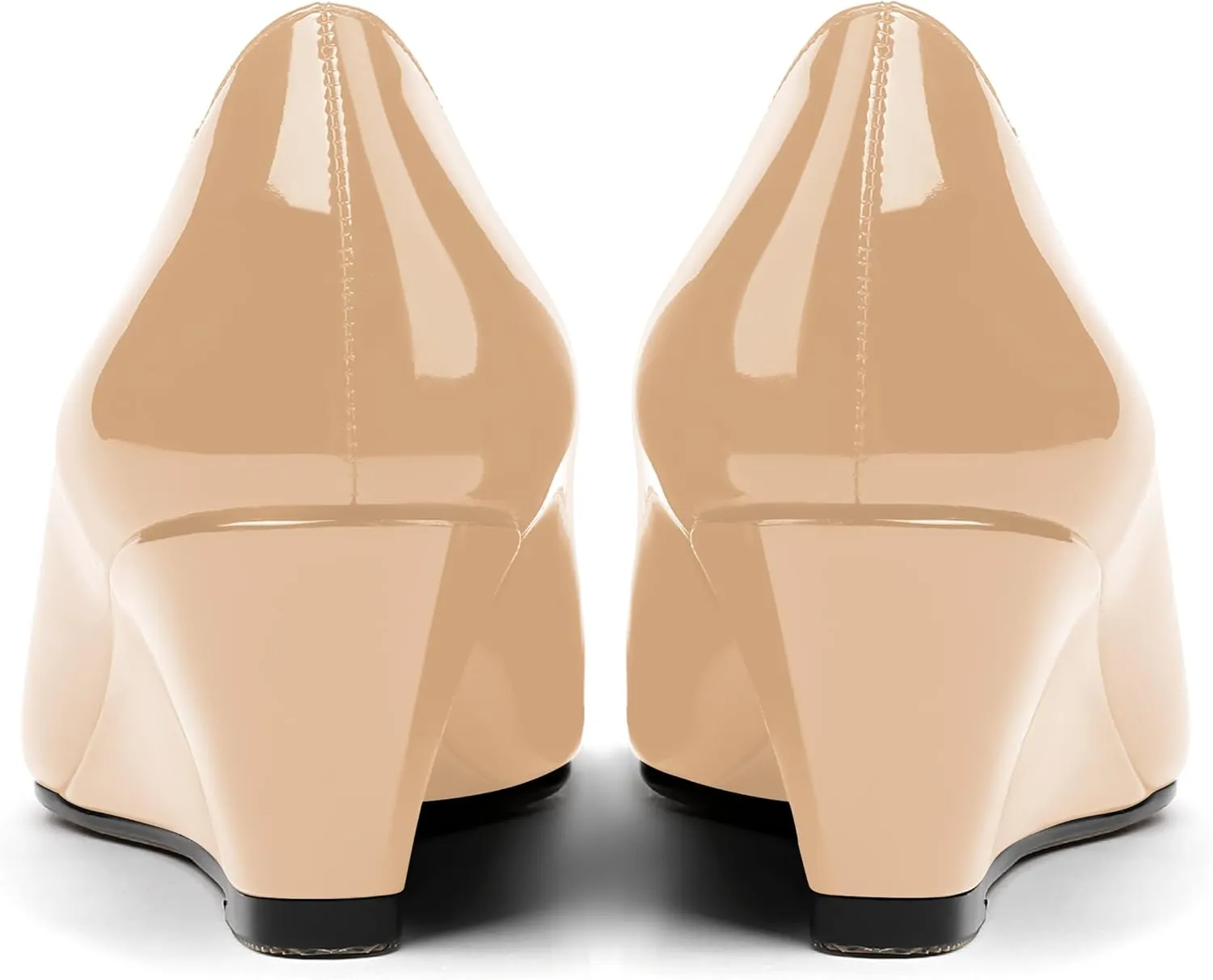 MERRORI Women's Slip On Patent Solid Square Toe Wedge Low Heel Pumps Shoes 2 Inch