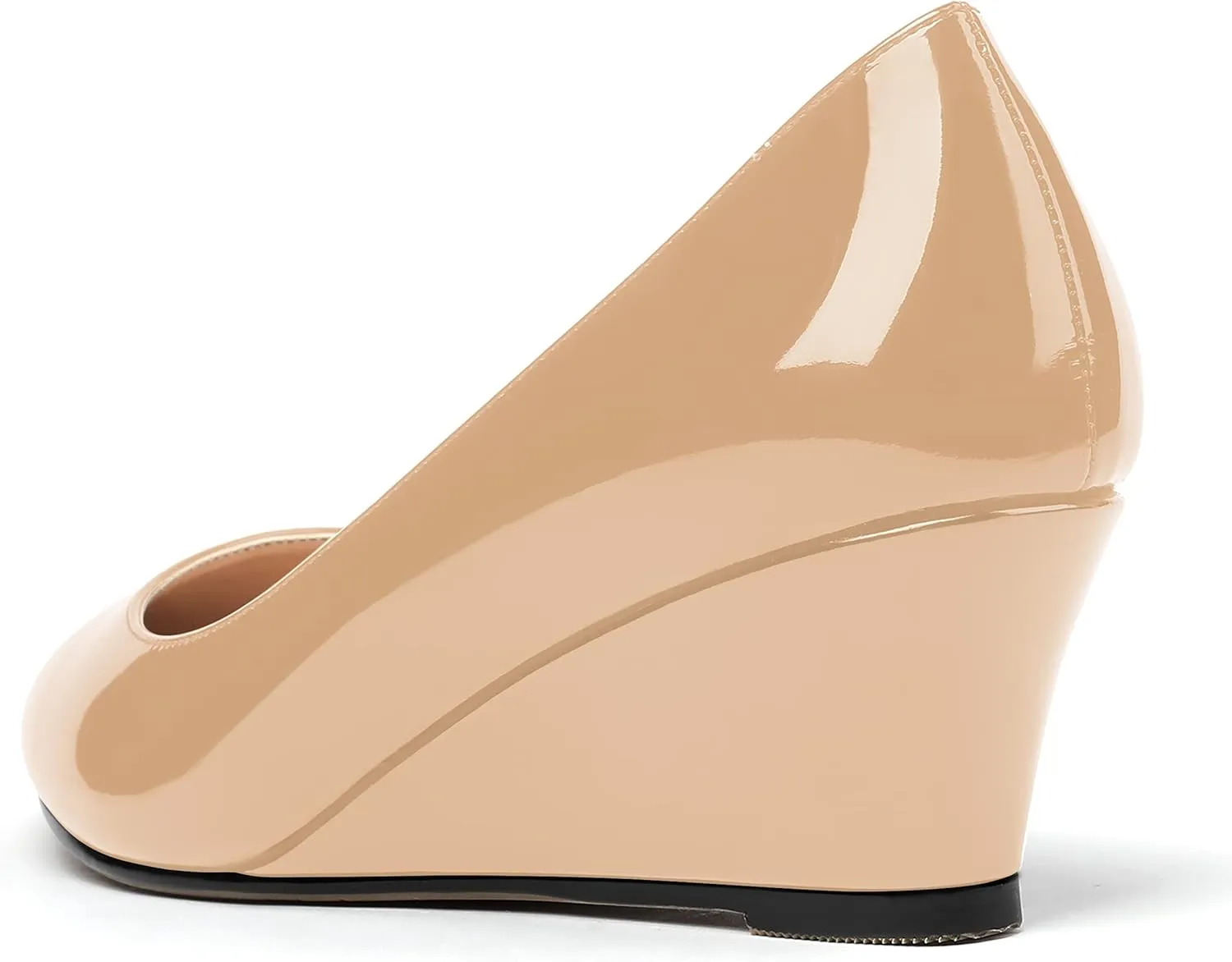 MERRORI Women's Slip On Patent Solid Square Toe Wedge Low Heel Pumps Shoes 2 Inch