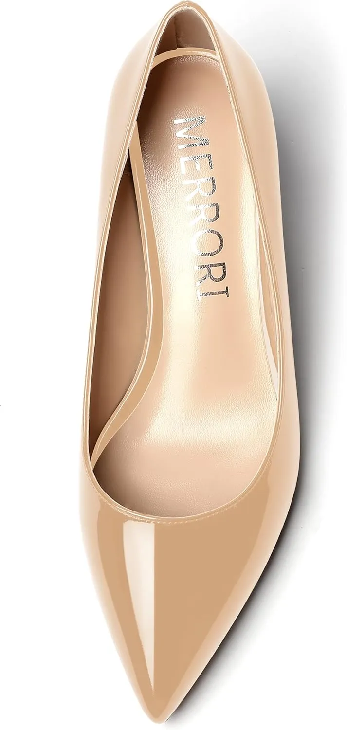 MERRORI Women's Slip On Patent Solid Square Toe Wedge Low Heel Pumps Shoes 2 Inch
