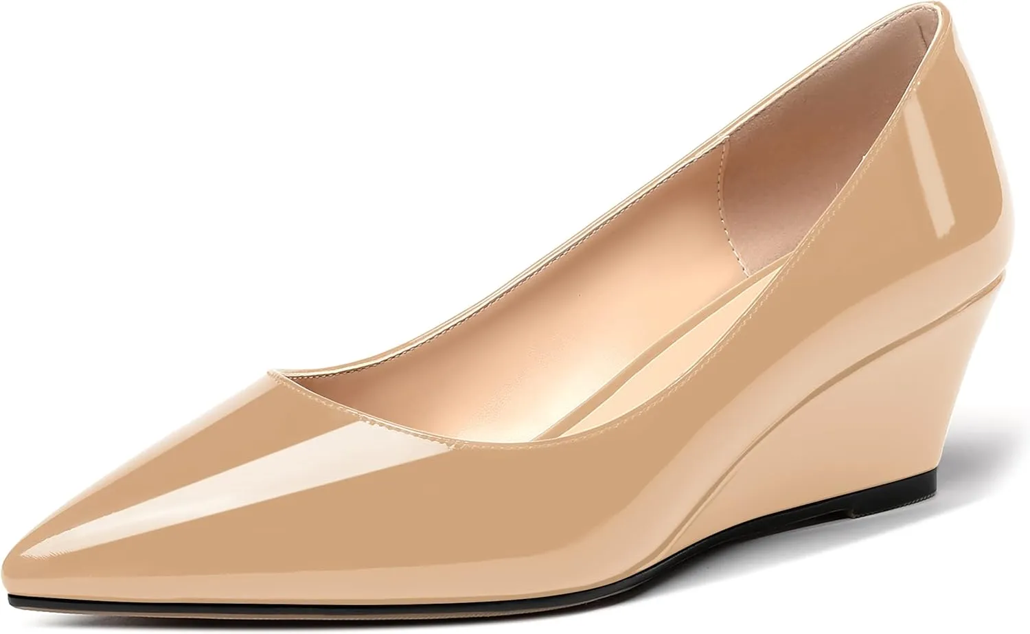 MERRORI Women's Slip On Patent Solid Square Toe Wedge Low Heel Pumps Shoes 2 Inch