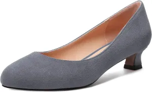 MERRORI Womens Slip On Suede Round Toe Dress Shoes Solid Casual Office Kitten Low Heel Pumps Shoes 1.5 Inch