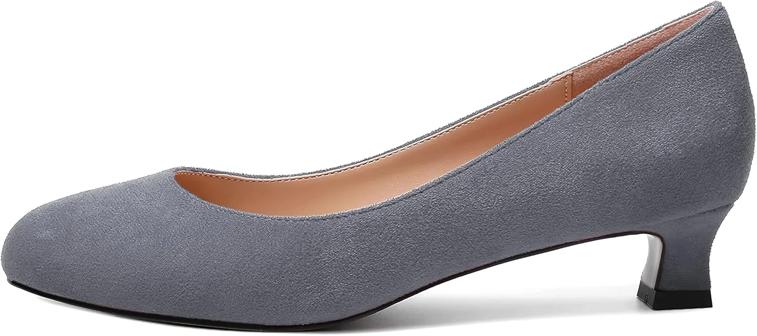 MERRORI Womens Slip On Suede Round Toe Dress Shoes Solid Casual Office Kitten Low Heel Pumps Shoes 1.5 Inch