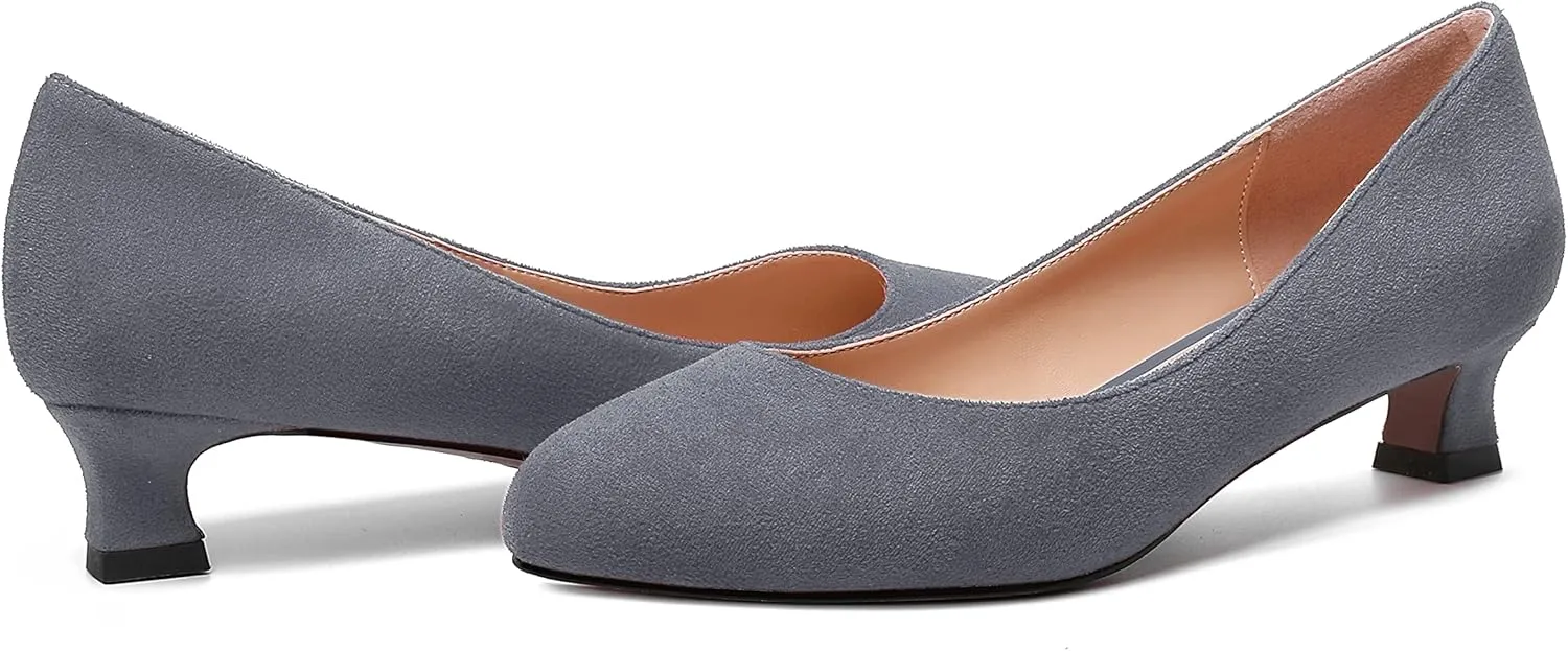 MERRORI Womens Slip On Suede Round Toe Dress Shoes Solid Casual Office Kitten Low Heel Pumps Shoes 1.5 Inch