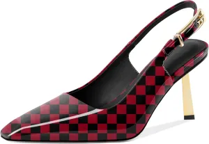 Mettesally Women's Slingback Stiletto High Heels Square Toe Metal Buckle Patent Pumps Formal Fashion Stylish Dress Shoes for Women