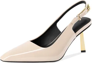 Mettesally Women's Slingback Stiletto High Heels Square Toe Metal Buckle Patent Pumps Formal Fashion Stylish Dress Shoes for Women
