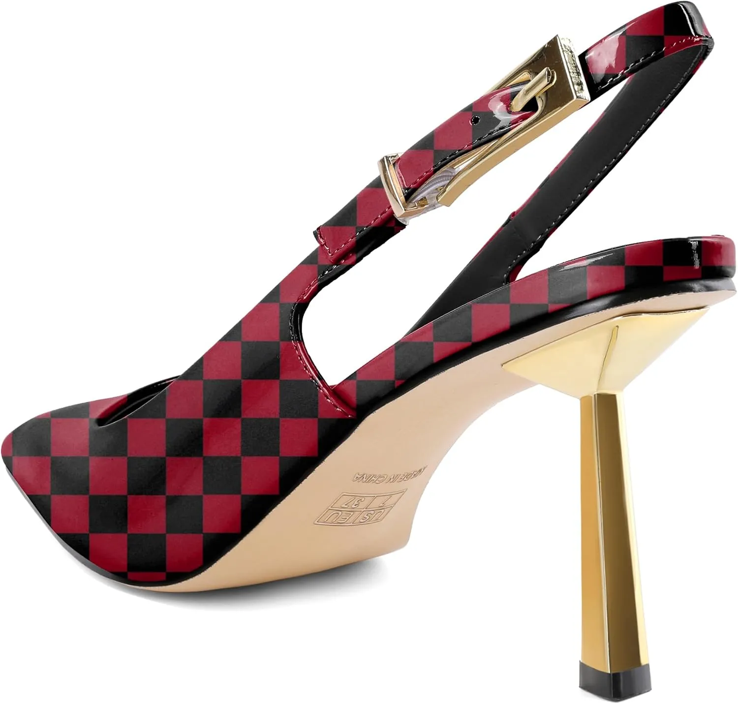 Mettesally Women's Slingback Stiletto High Heels Square Toe Metal Buckle Patent Pumps Formal Fashion Stylish Dress Shoes for Women
