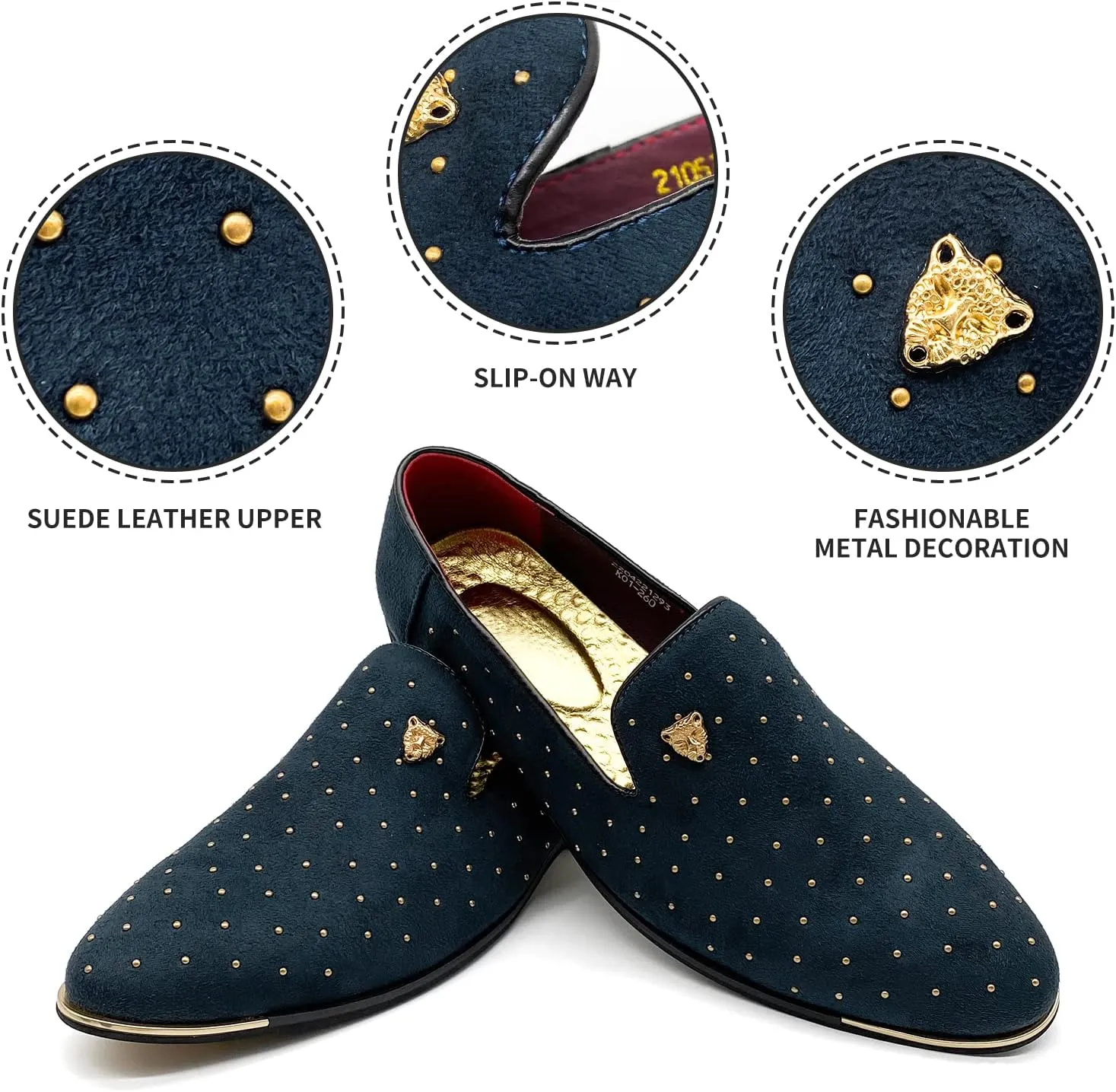 MHB Men's Luxury Velvet Loafers Pointed-Toe Slip-on Suede Dress Shoes for Men Rivet Smoking Slipper Fashion Lightweight