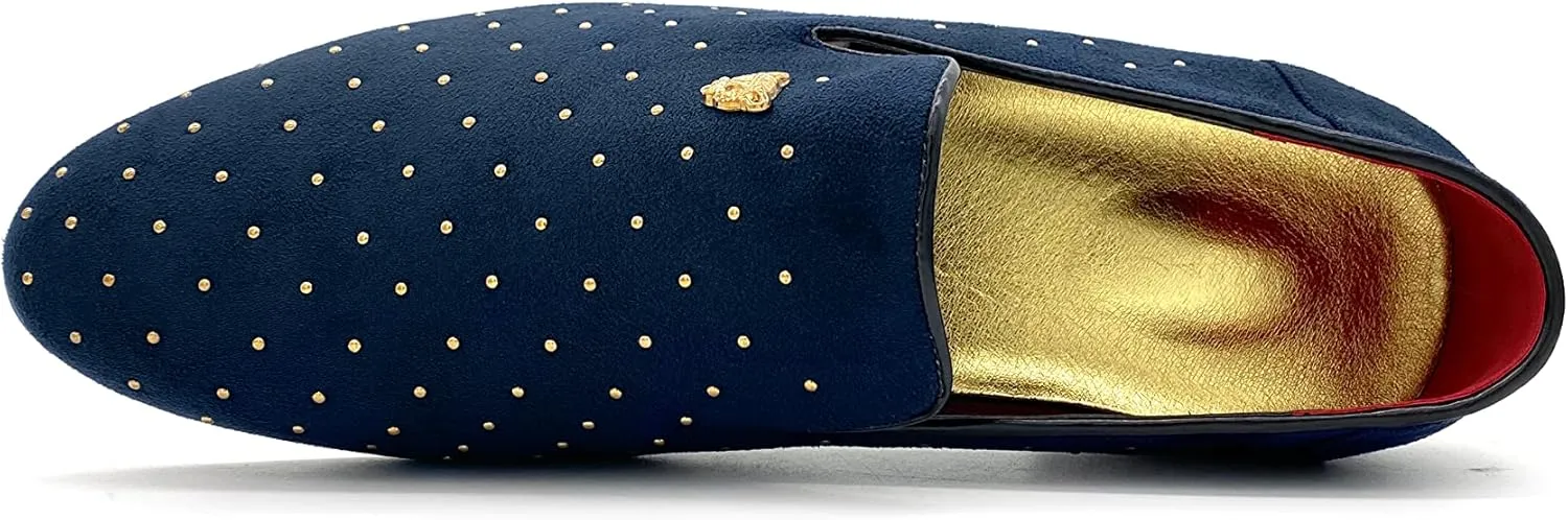 MHB Men's Luxury Velvet Loafers Pointed-Toe Slip-on Suede Dress Shoes for Men Rivet Smoking Slipper Fashion Lightweight