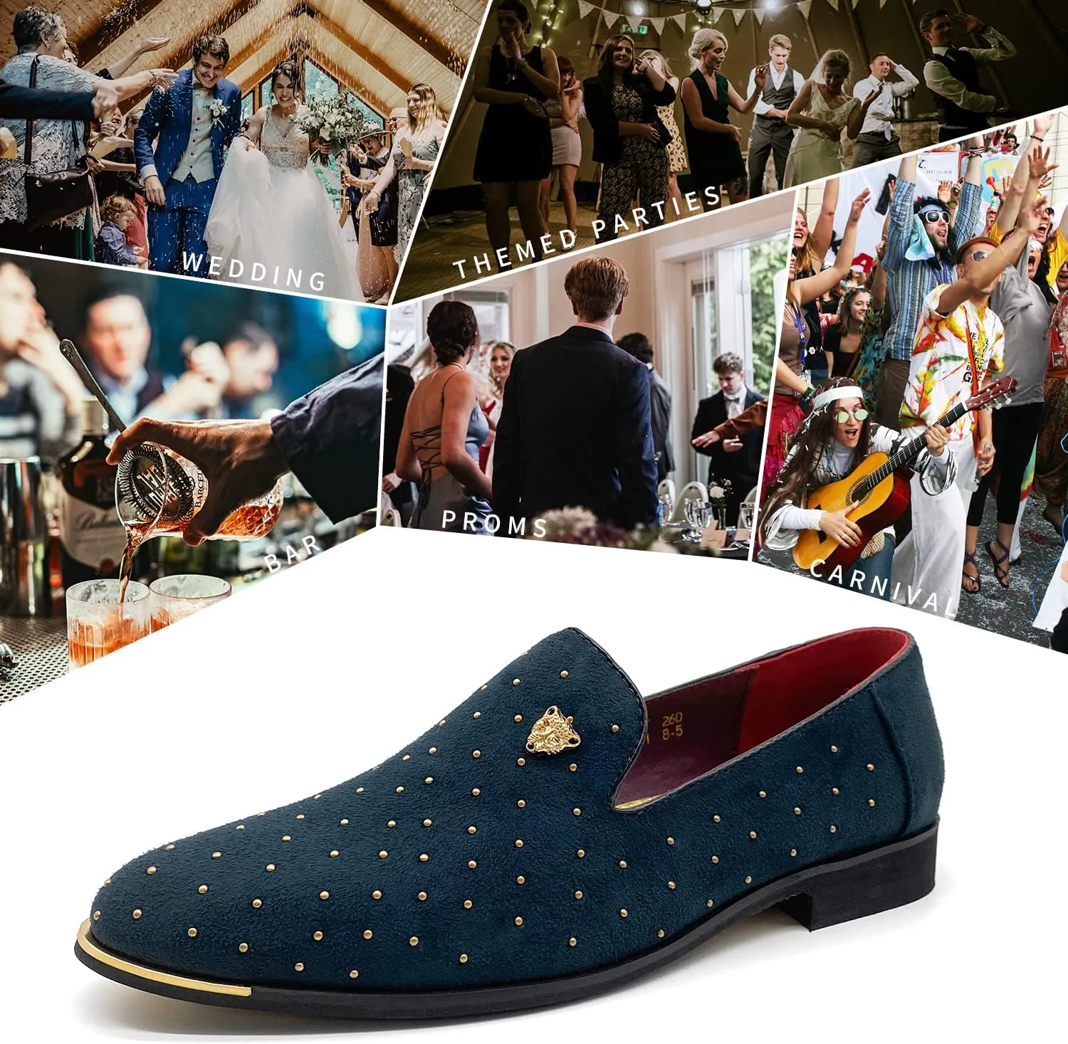 MHB Men's Luxury Velvet Loafers Pointed-Toe Slip-on Suede Dress Shoes for Men Rivet Smoking Slipper Fashion Lightweight