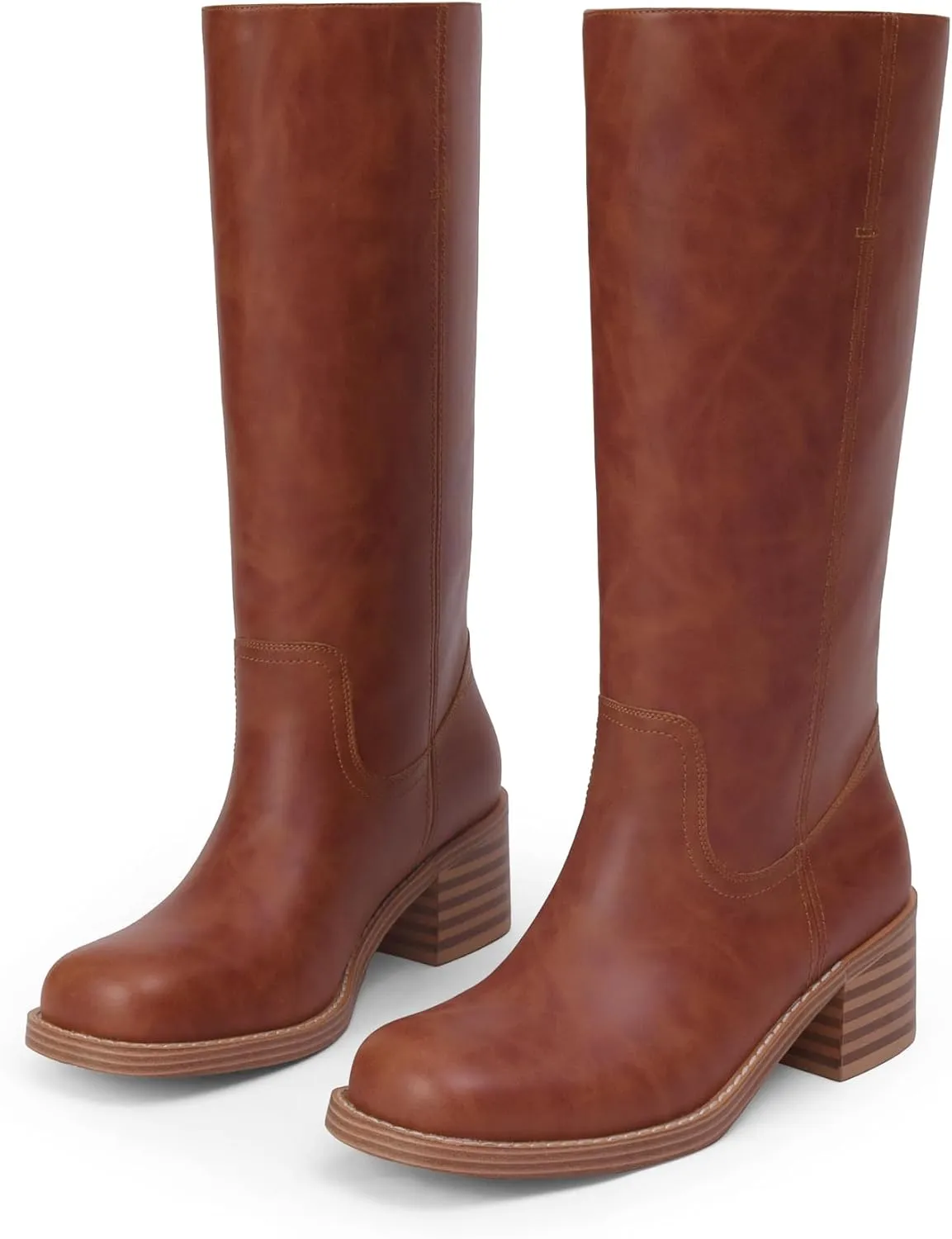 Mid Calf Boots for Women Chunky Block Heel Women’s Tall Boots Square Toe Comfortable Casual Boots Low Heel Trendy Stylish Boots