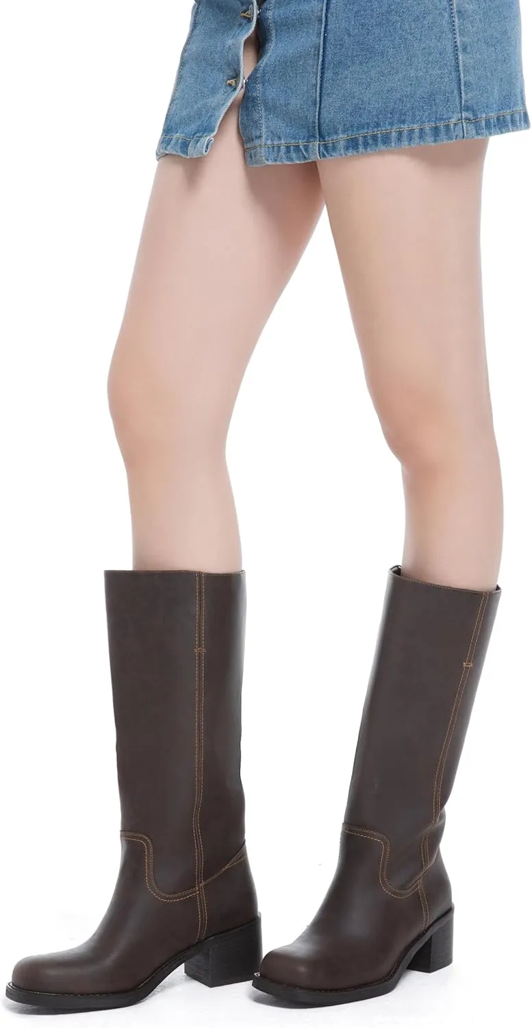 Mid Calf Boots for Women Chunky Block Heel Women’s Tall Boots Square Toe Comfortable Casual Boots Low Heel Trendy Stylish Boots