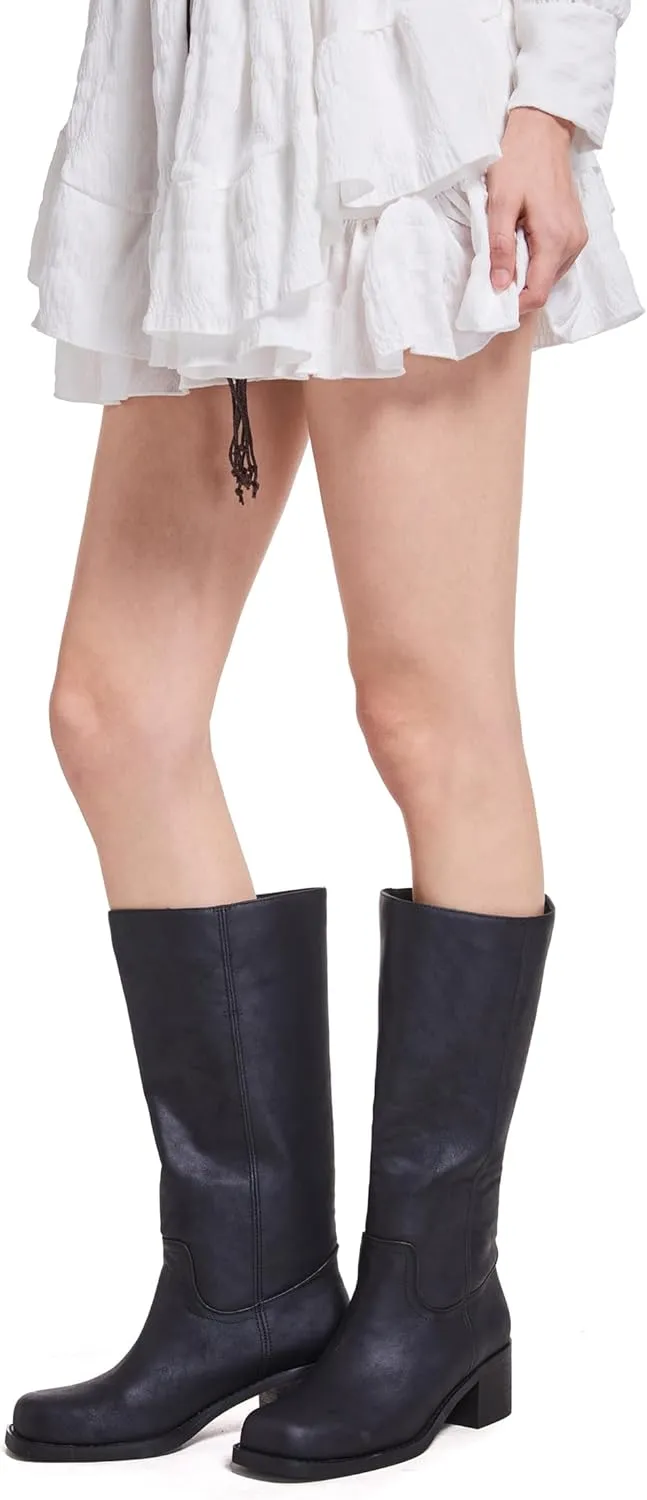 Mid Calf Boots for Women Chunky Block Heel Women’s Tall Boots Square Toe Comfortable Casual Boots Low Heel Trendy Stylish Boots