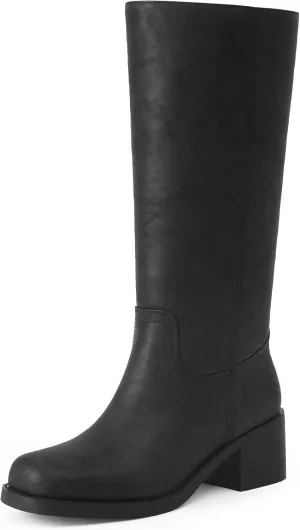 Mid Calf Boots for Women Chunky Block Heel Women’s Tall Boots Square Toe Comfortable Casual Boots Low Heel Trendy Stylish Boots