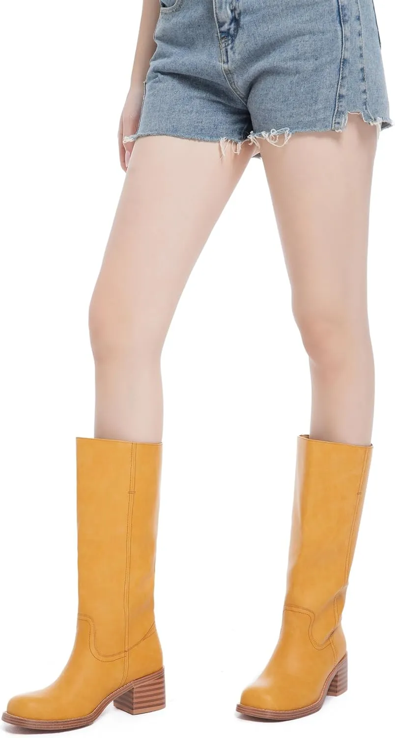 Mid Calf Boots for Women Chunky Block Heel Women’s Tall Boots Square Toe Comfortable Casual Boots Low Heel Trendy Stylish Boots