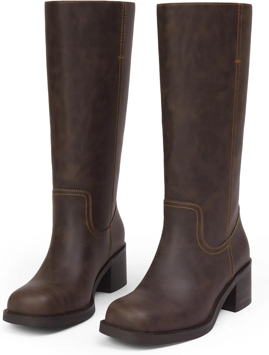 Mid Calf Boots for Women Chunky Block Heel Women’s Tall Boots Square Toe Comfortable Casual Boots Low Heel Trendy Stylish Boots