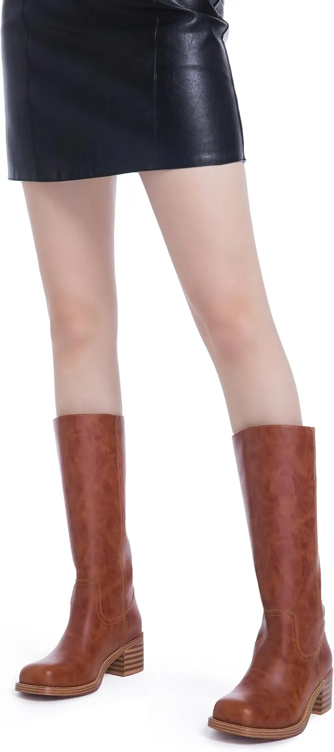 Mid Calf Boots for Women Chunky Block Heel Women’s Tall Boots Square Toe Comfortable Casual Boots Low Heel Trendy Stylish Boots