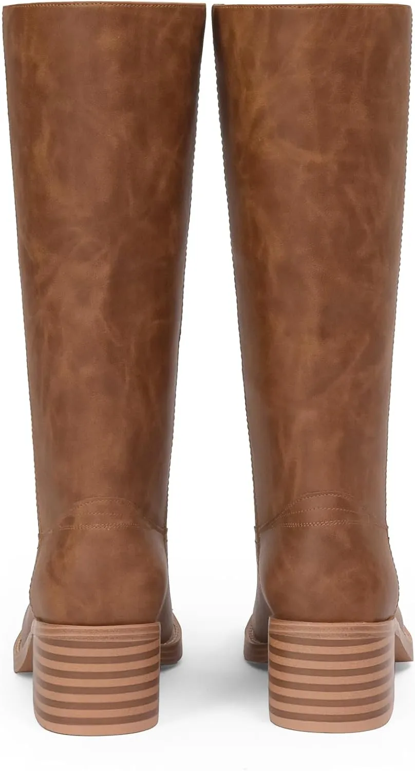 Mid Calf Boots for Women Chunky Block Heel Women’s Tall Boots Square Toe Comfortable Casual Boots Low Heel Trendy Stylish Boots