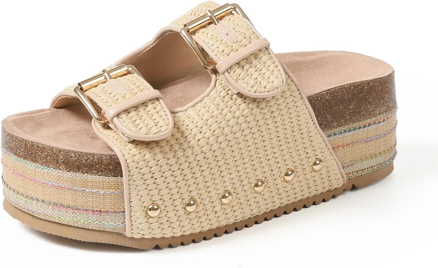 mikarka Raffia Platform Sandals for Women 2025: Resort Womens Sandals Comfortable - Summer Beach Sandals Buckle Straps Espadrilles Flatform Slides Mules