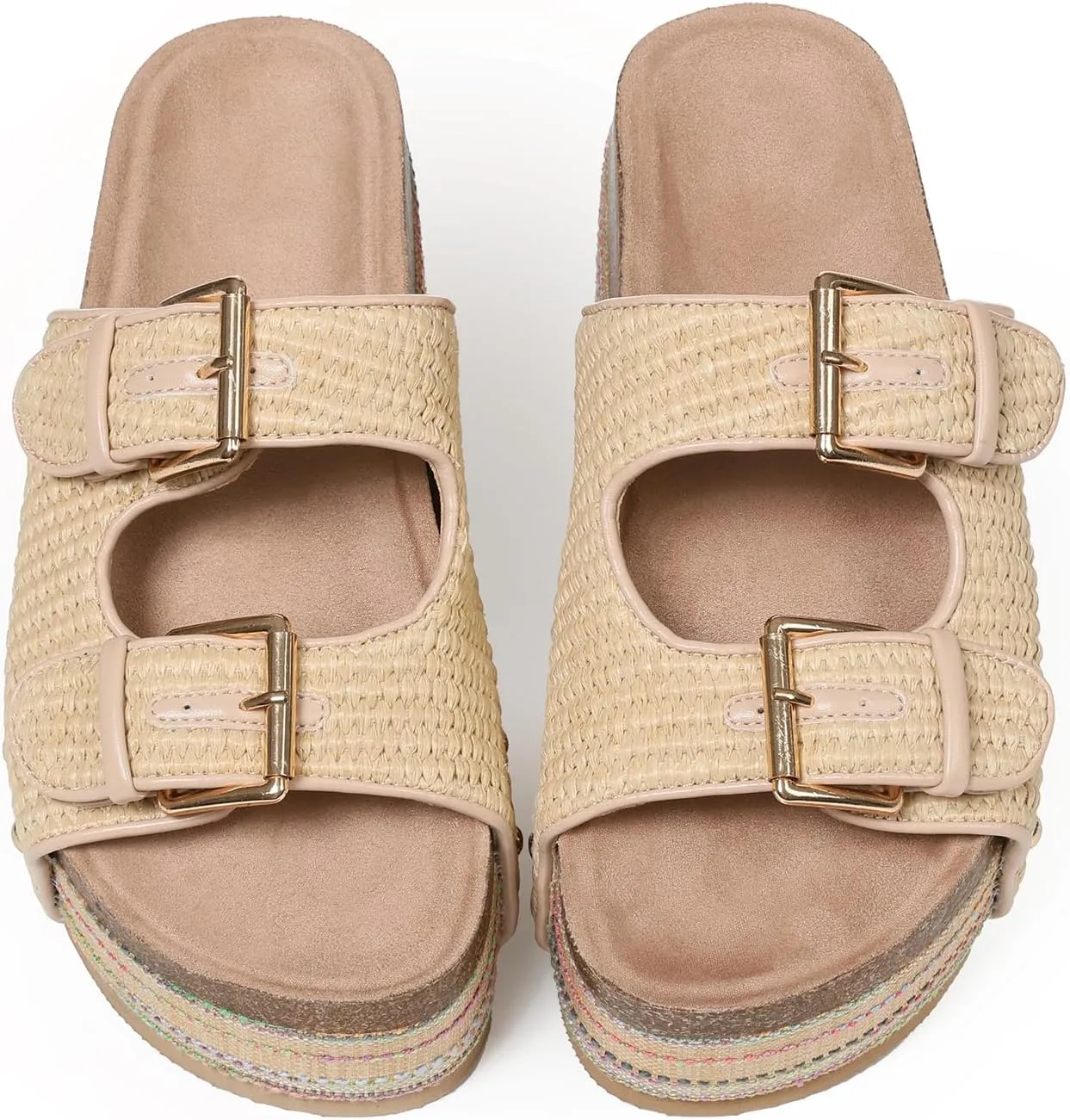 mikarka Raffia Platform Sandals for Women 2025: Resort Womens Sandals Comfortable - Summer Beach Sandals Buckle Straps Espadrilles Flatform Slides Mules
