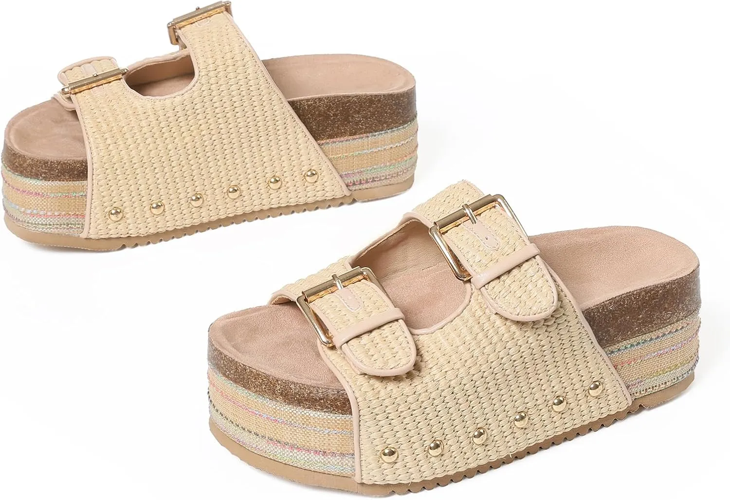mikarka Raffia Platform Sandals for Women 2025: Resort Womens Sandals Comfortable - Summer Beach Sandals Buckle Straps Espadrilles Flatform Slides Mules