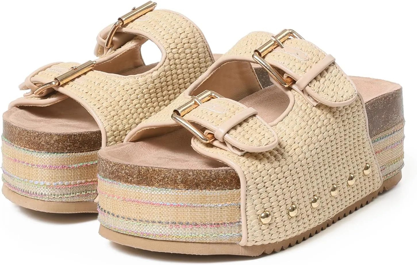 mikarka Raffia Platform Sandals for Women 2025: Resort Womens Sandals Comfortable - Summer Beach Sandals Buckle Straps Espadrilles Flatform Slides Mules