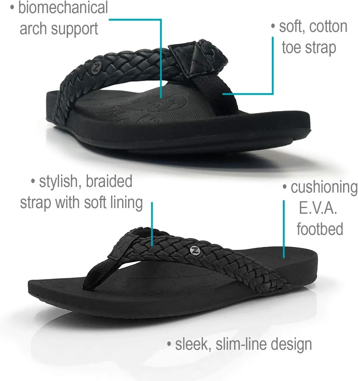 Mila Orthotic Flip Flops for Women, Stylish & Comfy Orthopedic Sandals with Biomechanical Arch Support - Braided Faux Leather Strap