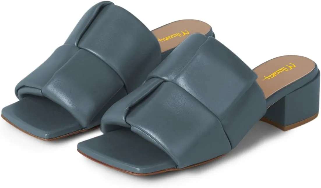 Milooey shoes Women's Fashion Square Toe Mules Chunky Block Low Heels Slip On Stylish Slide Sandals Indoor & Outdoor Slipper Shoes Size 4-16 US