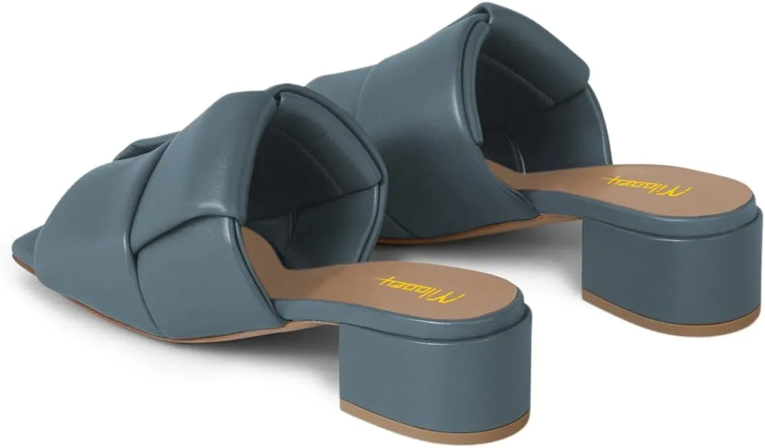 Milooey shoes Women's Fashion Square Toe Mules Chunky Block Low Heels Slip On Stylish Slide Sandals Indoor & Outdoor Slipper Shoes Size 4-16 US
