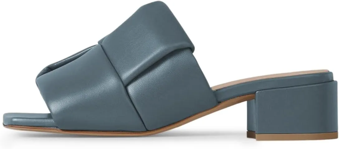 Milooey shoes Women's Fashion Square Toe Mules Chunky Block Low Heels Slip On Stylish Slide Sandals Indoor & Outdoor Slipper Shoes Size 4-16 US