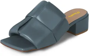 Milooey shoes Women's Fashion Square Toe Mules Chunky Block Low Heels Slip On Stylish Slide Sandals Indoor & Outdoor Slipper Shoes Size 4-16 US