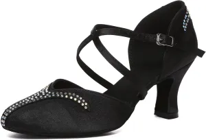 Minishion Women's Closed Toe Dance Heels Comfortable Ballroom Dancing Pumps