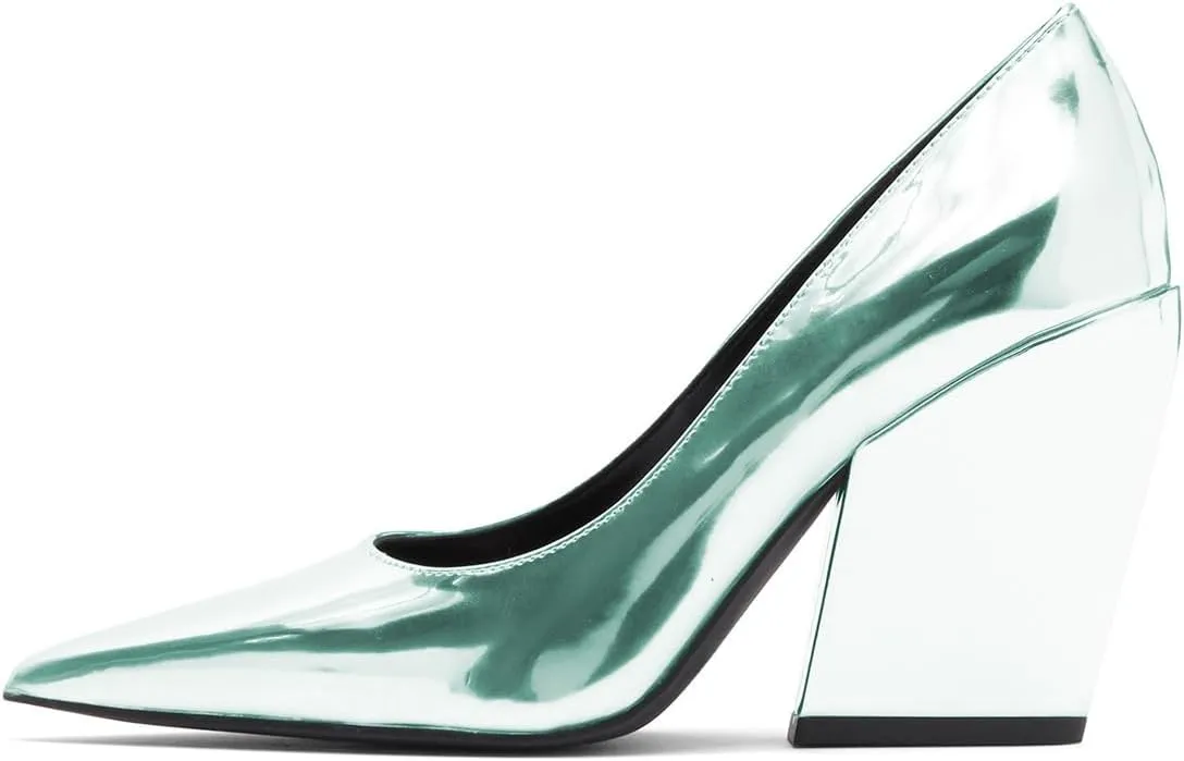 miss left Women Charming Pointed Toe Chunky High Heel Pumps Slip on Stylish Prom Party Dressy Shoes Size 4-16 US