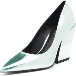 miss left Women Charming Pointed Toe Chunky High Heel Pumps Slip on Stylish Prom Party Dressy Shoes Size 4-16 US
