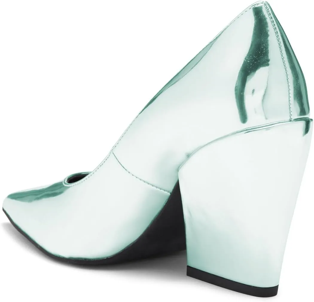 miss left Women Charming Pointed Toe Chunky High Heel Pumps Slip on Stylish Prom Party Dressy Shoes Size 4-16 US
