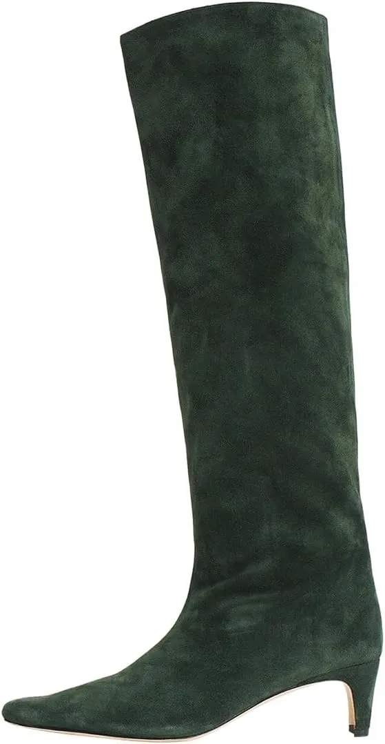 miss left Women Comfortable Low Heel Pull on Knee High Boots Stylish Square Toe Winter Party Fashion Long Boots Size 4-16 US