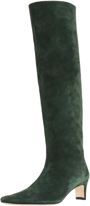 miss left Women Comfortable Low Heel Pull on Knee High Boots Stylish Square Toe Winter Party Fashion Long Boots Size 4-16 US