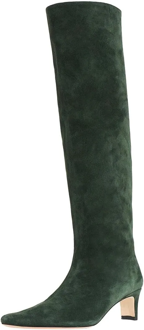 miss left Women Comfortable Low Heel Pull on Knee High Boots Stylish Square Toe Winter Party Fashion Long Boots Size 4-16 US