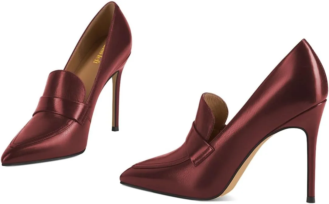 miss left Women Stiletto High Heel Loafer Pumps with Trim Closed Pointed Toe Slip on Basic Office Dress Shoes Size 4-16 US