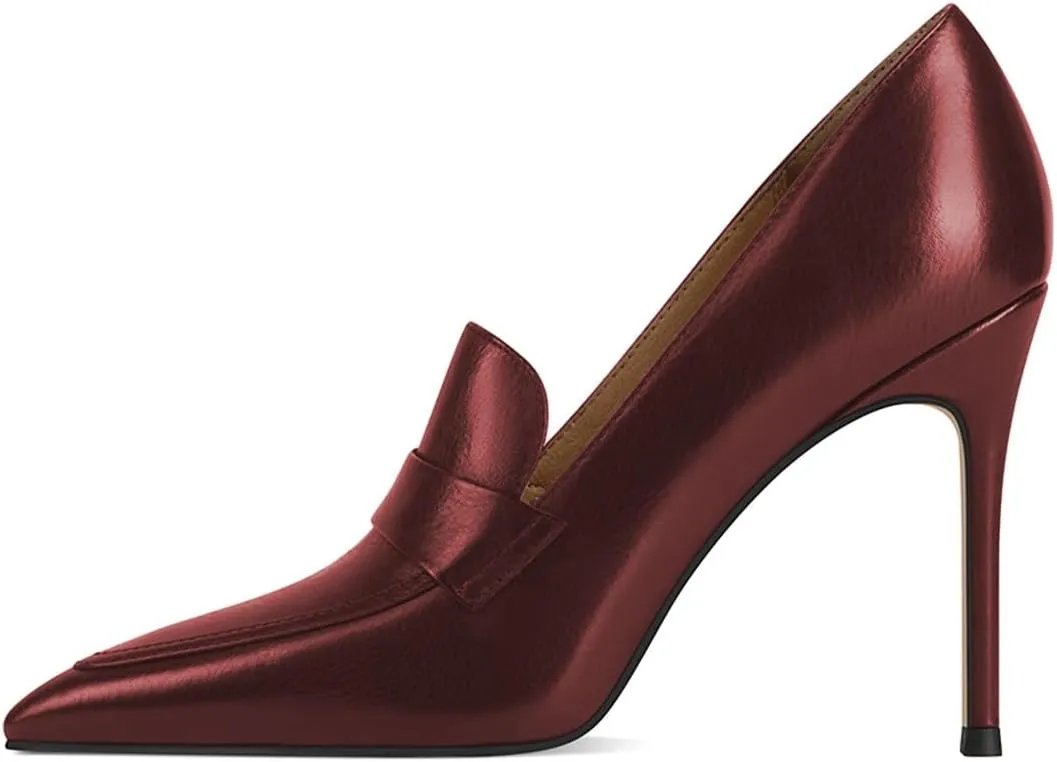 miss left Women Stiletto High Heel Loafer Pumps with Trim Closed Pointed Toe Slip on Basic Office Dress Shoes Size 4-16 US