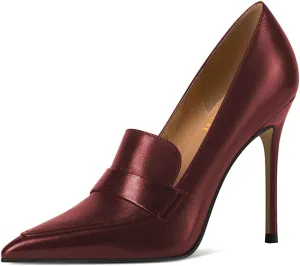 miss left Women Stiletto High Heel Loafer Pumps with Trim Closed Pointed Toe Slip on Basic Office Dress Shoes Size 4-16 US