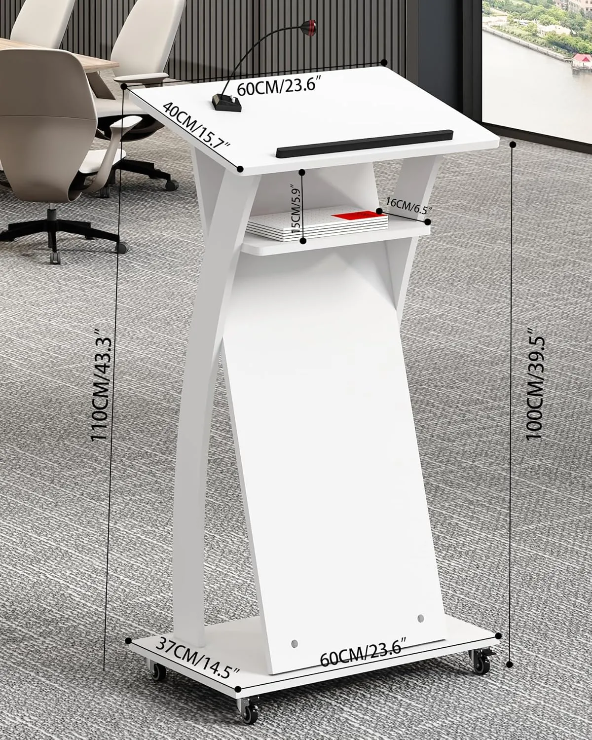 Mobile Wooden Podium Stand with Wheels Lectern White 16MM Wood Board Elegant Design Wooden Churche Pulpit