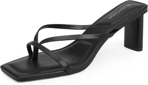 Modatope Flip Flop Heels Thong Sandals Heeled Mules for Women Square Toe Low Heels Chunky Block Heeled Slides